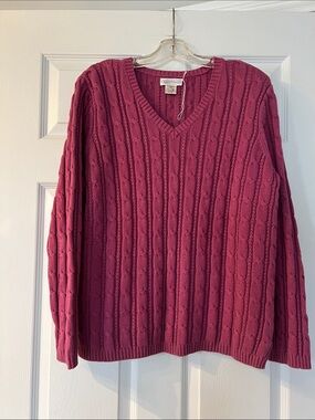 Northern Reflections Raspberry Cable Knit V-Neck Sweater